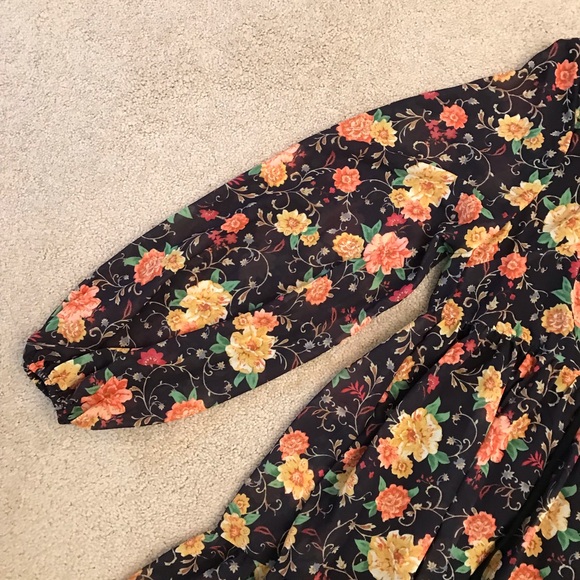 Flying Tomato Babydoll Cottagecore Floral Mini Dress Size Small Black Orange - Picture 15 of 15